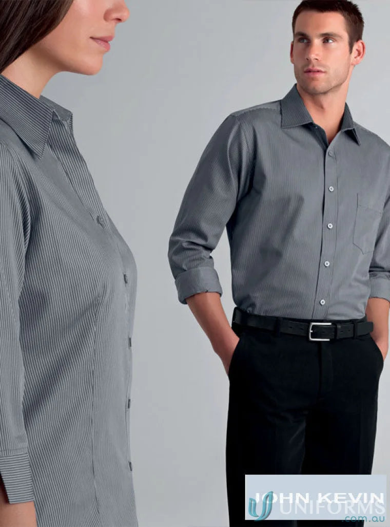 Gray long sleeve pinstripe shirt for mens 462-jk Keval Pin Stripe Long Sleeve Shirt