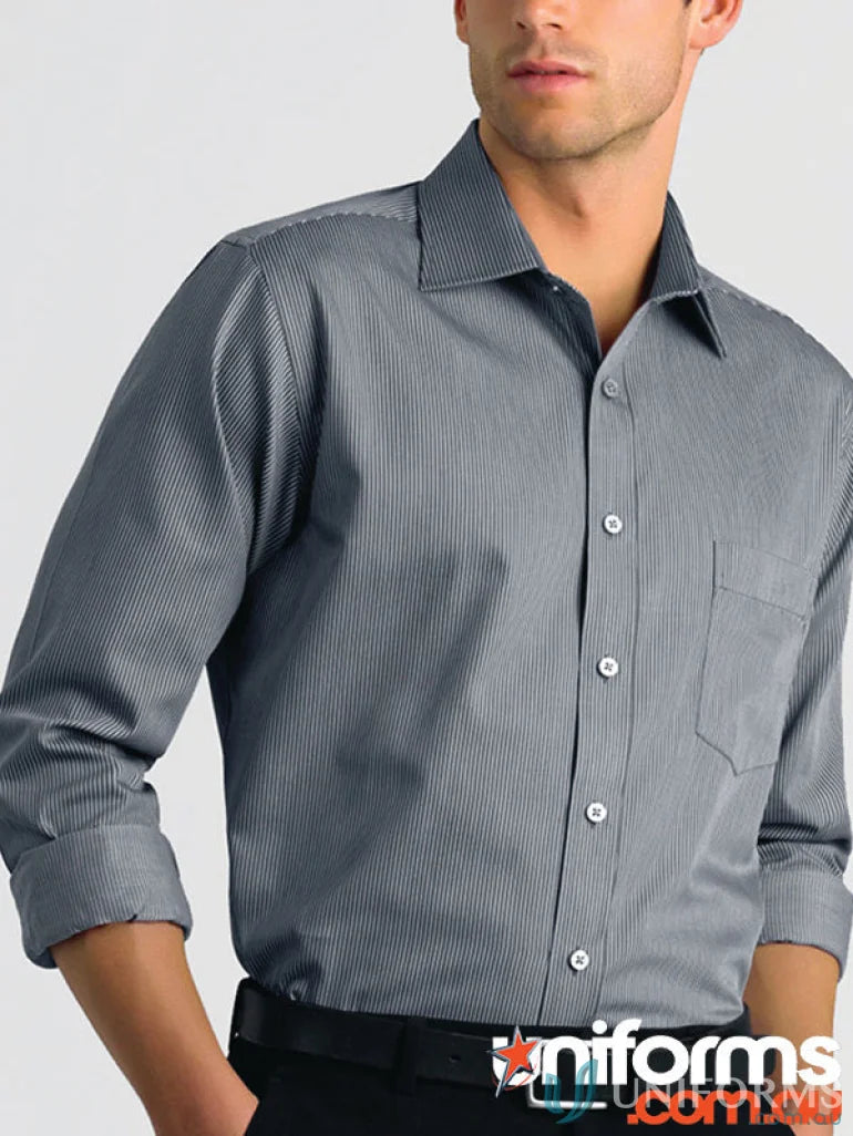 Gray striped Keval 462-jk long sleeve pinstripe shirt for mens long sleeve style