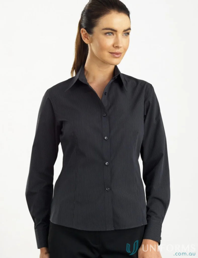 Keval Womens LS Dark Stripe Shirt, 135-jk women’s long sleeve semi-tailored fit shirt