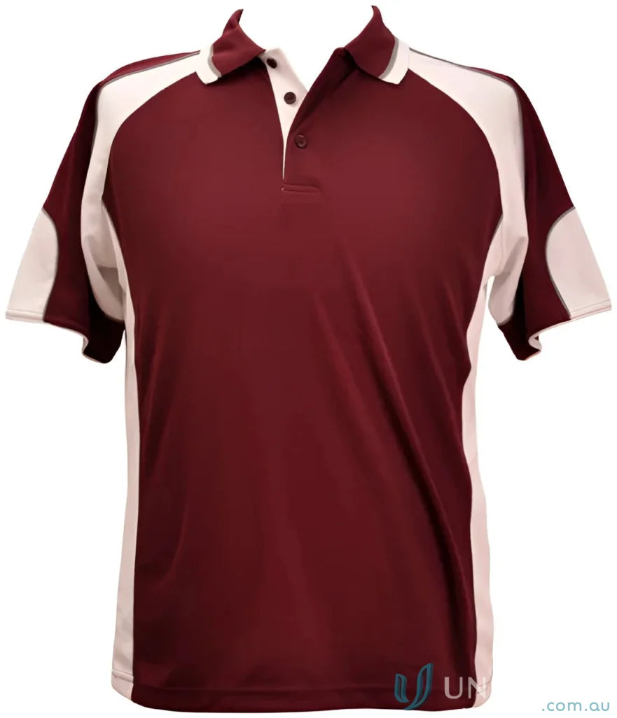 Kids CoolDry Alliance Polo in maroon and white mini waffle fabric for kids cooldry style