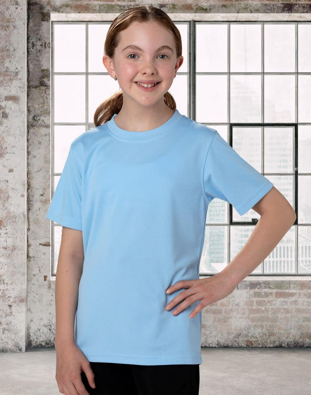 Light blue ts23k Winning Spirit Kids CoolDry short sleeve crew tee