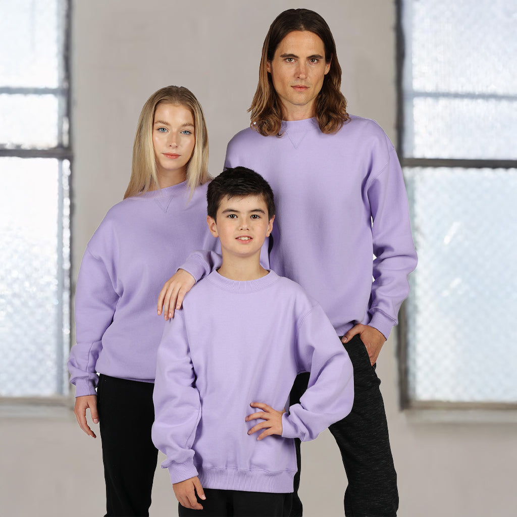 Lavender kids crew neck sloppy joes sweatshirt with ribbed cuffs