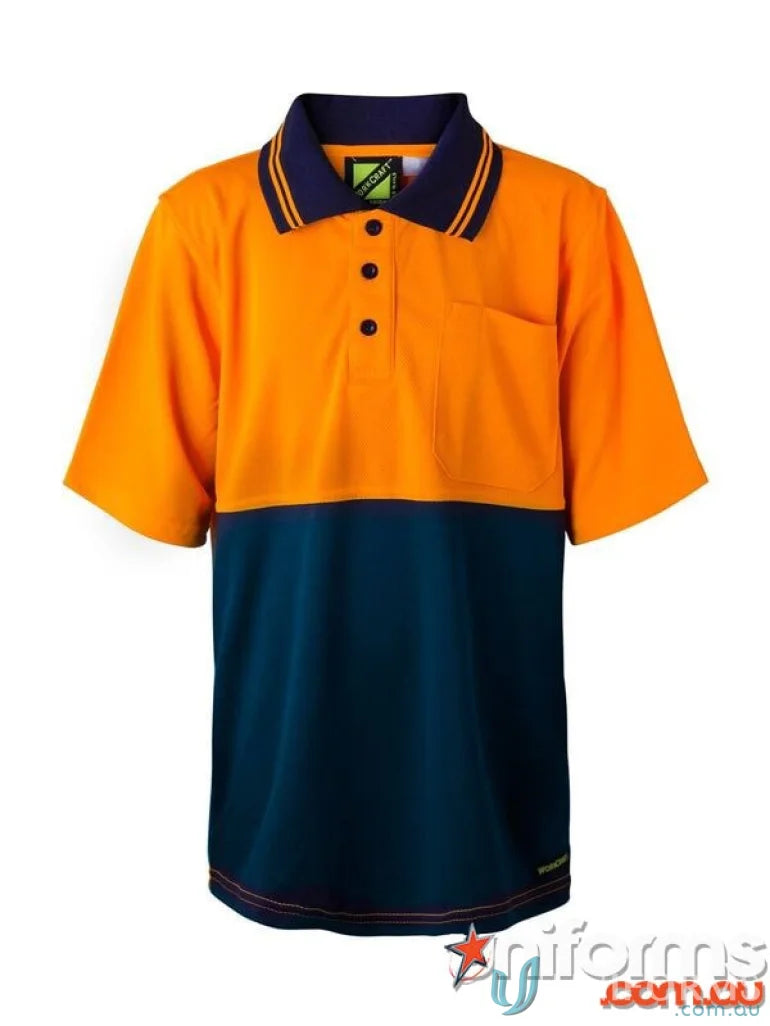 Kids HiVis SS Polo showing two-tone workcraft kids hivis perfect uniform for safety and style