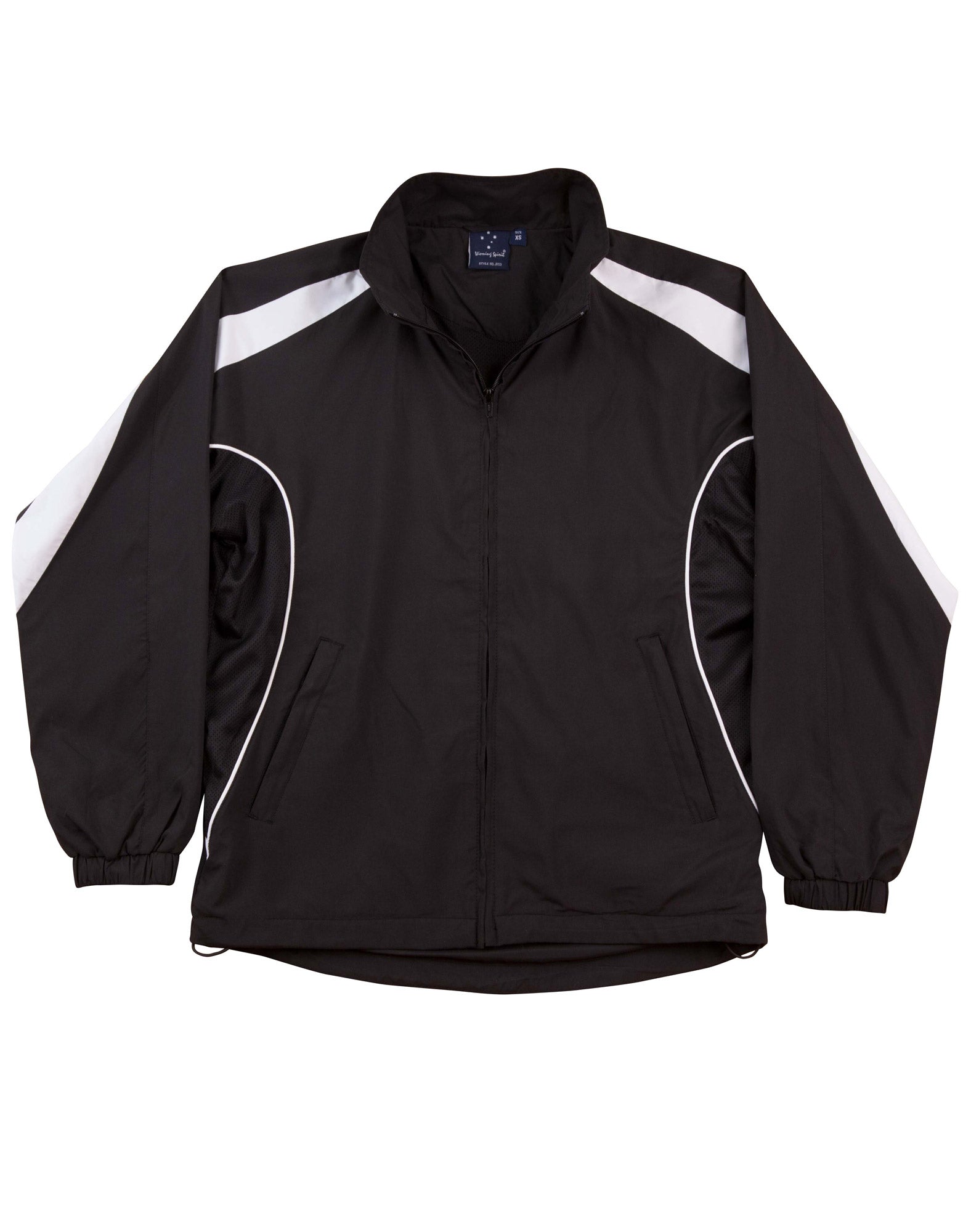 Kids Legend warm up jacket with black body white diagonal stripes
