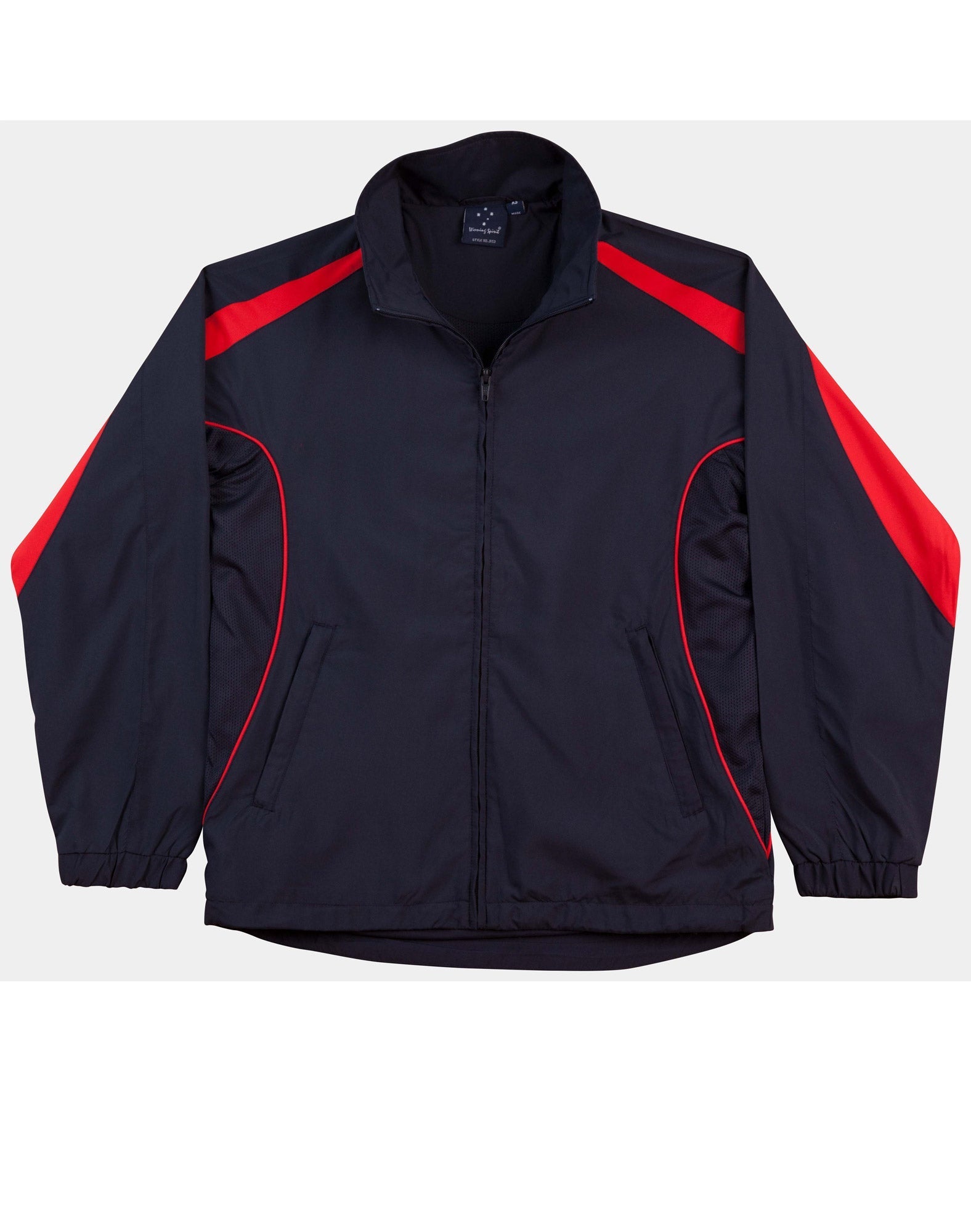 Kids Legend warm up jacket in black and red with zipper cuffs pockets
