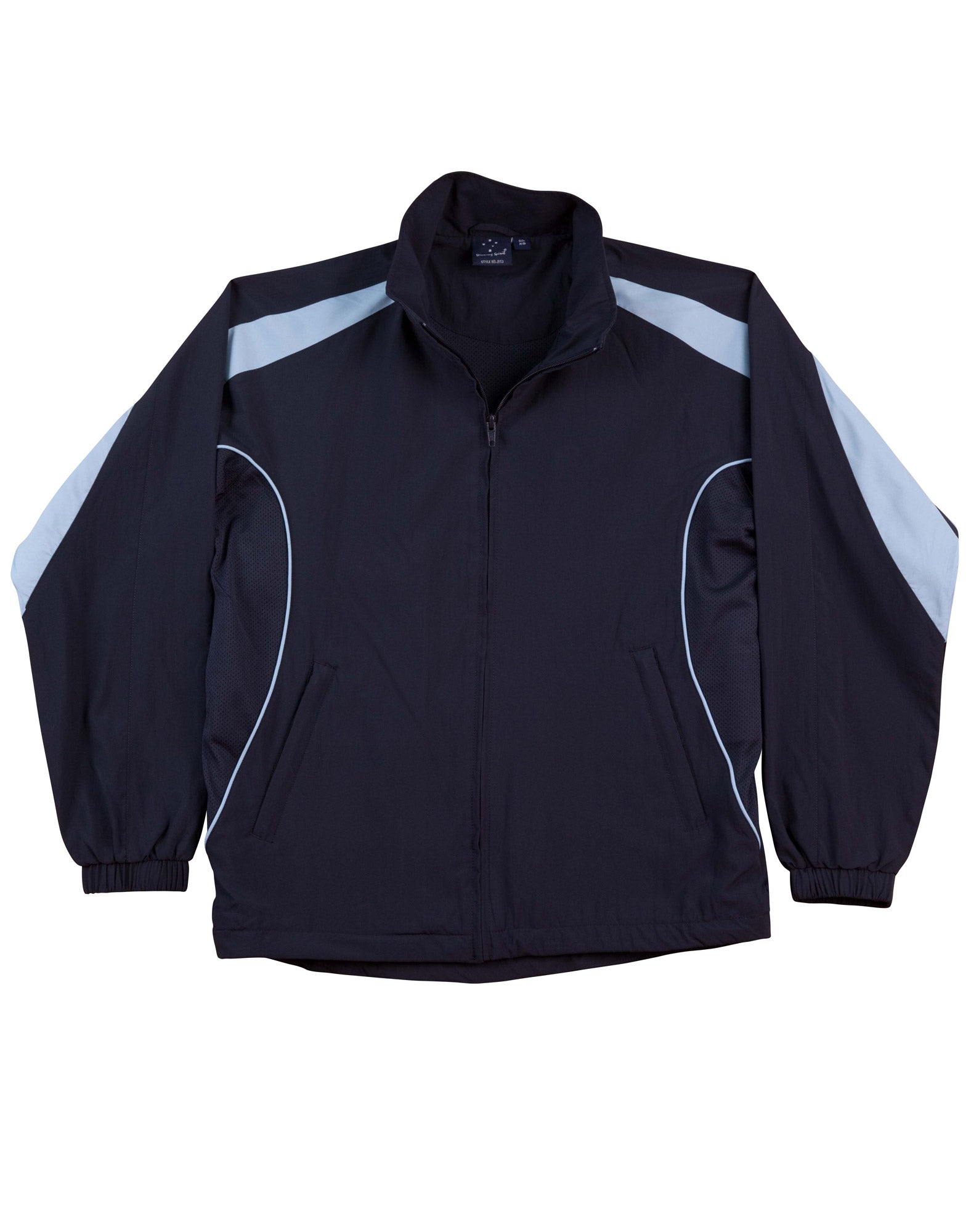 Kids Legend warm up jacket in black gray with white piping