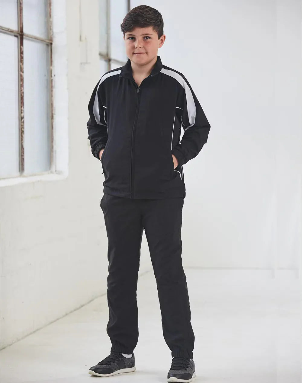 Black Kids Legend tracksuit jacket with white gray sleeve stripes