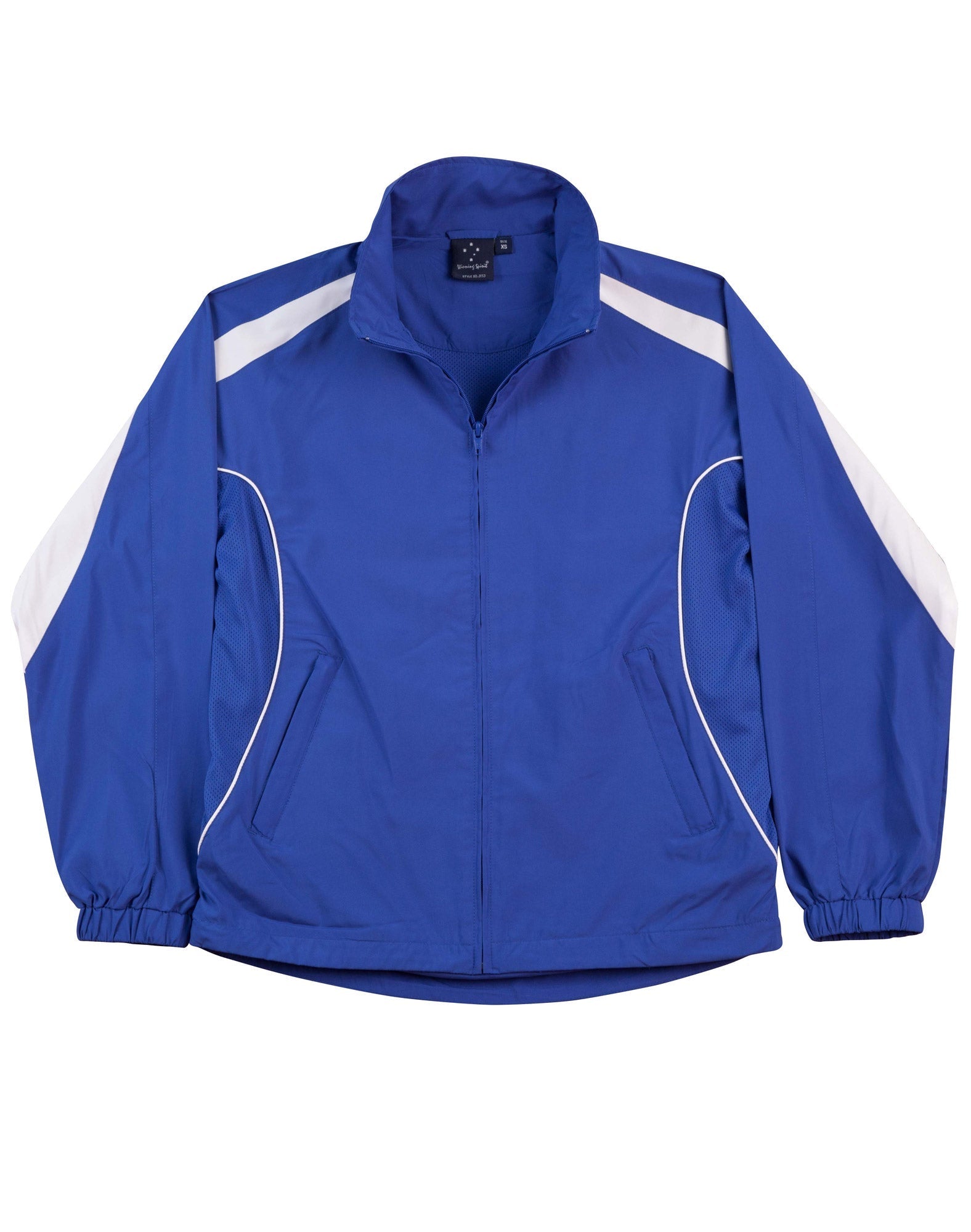 Kids Legend warm up jacket in blue and white full-zip style