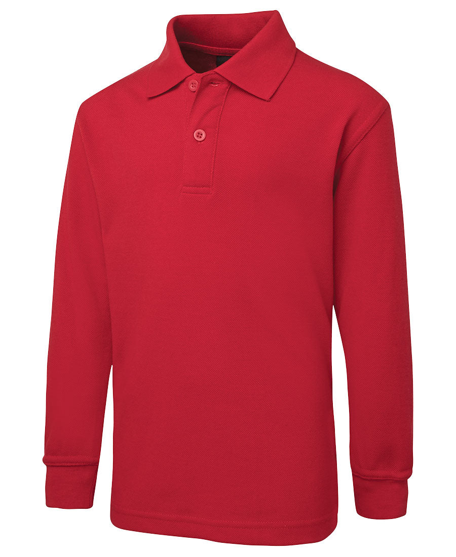 Red kids long sleeve polo shirt with classic collar and buttons