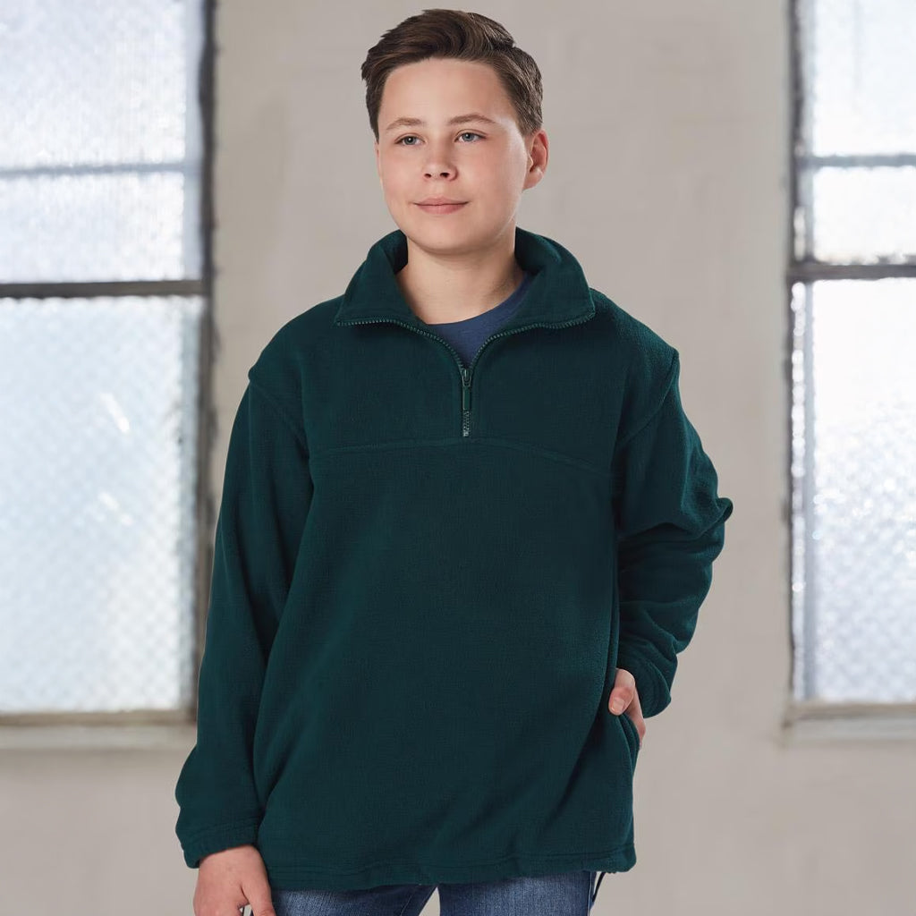 Kids Mt Buller polar jumper in dark green fleece with half-zip collar