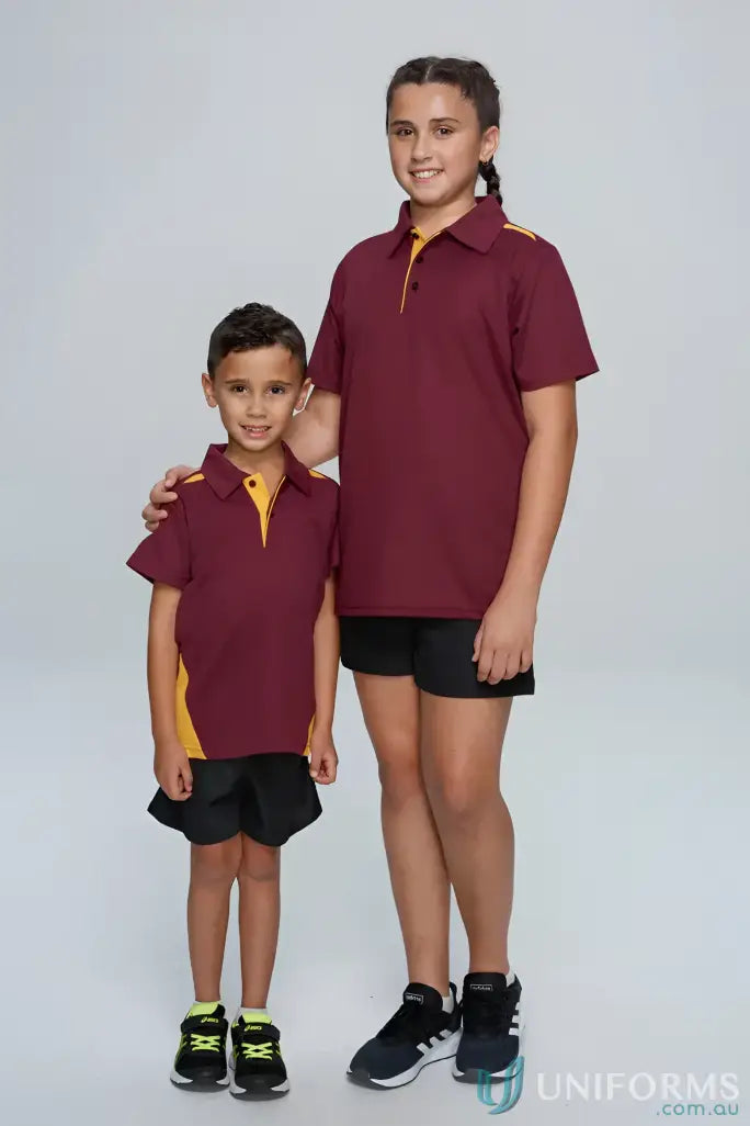 Aussie Pacific 3305 Kids Paterson Polo in Maroon/Gold front product image