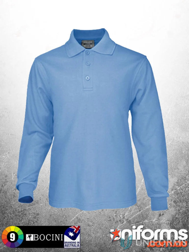 Bocini CP1605 Kids Poly Face Cotton Backing L/S Polo front product image