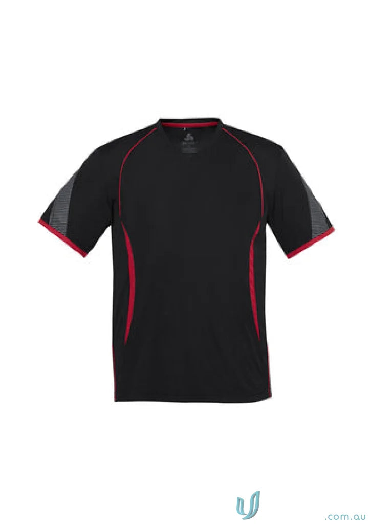Kids Razor Tee black and red athletic t-shirt from the t406ks biz collection, made with biz cool polyester