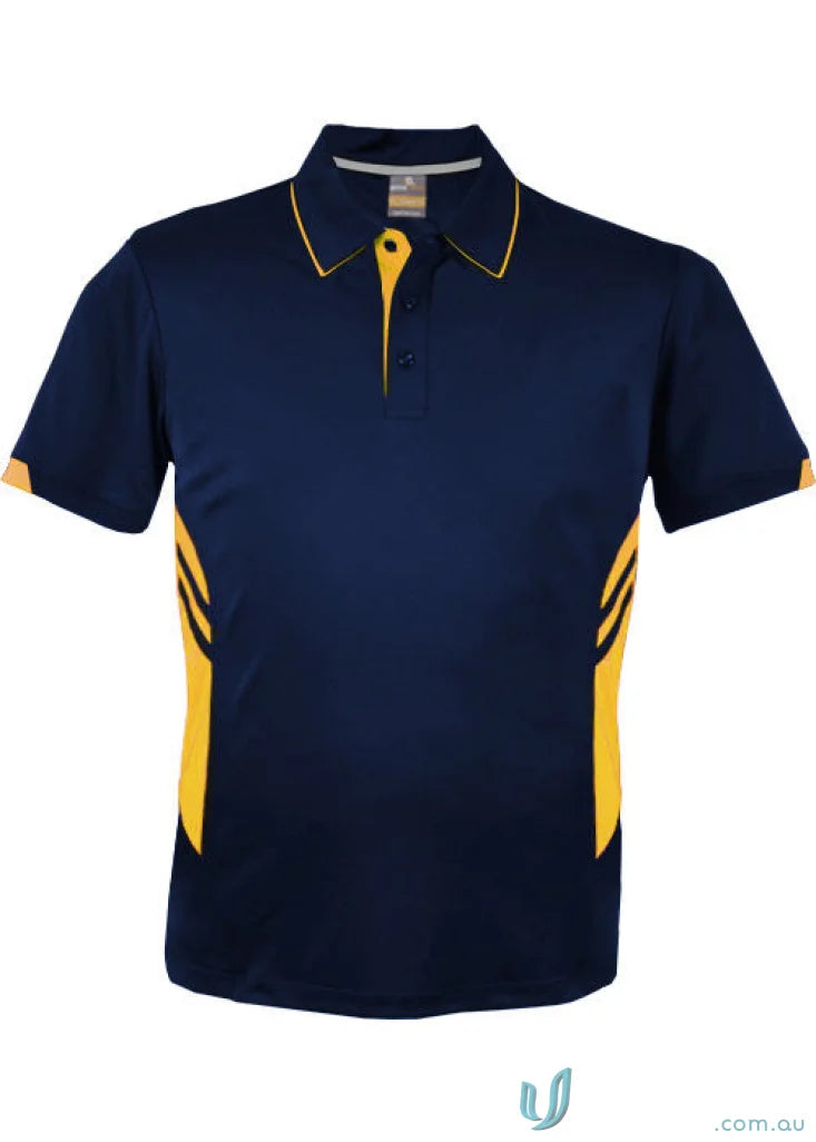 Kids Tasman Polo in navy and yellow looks stylish and comfy for kids