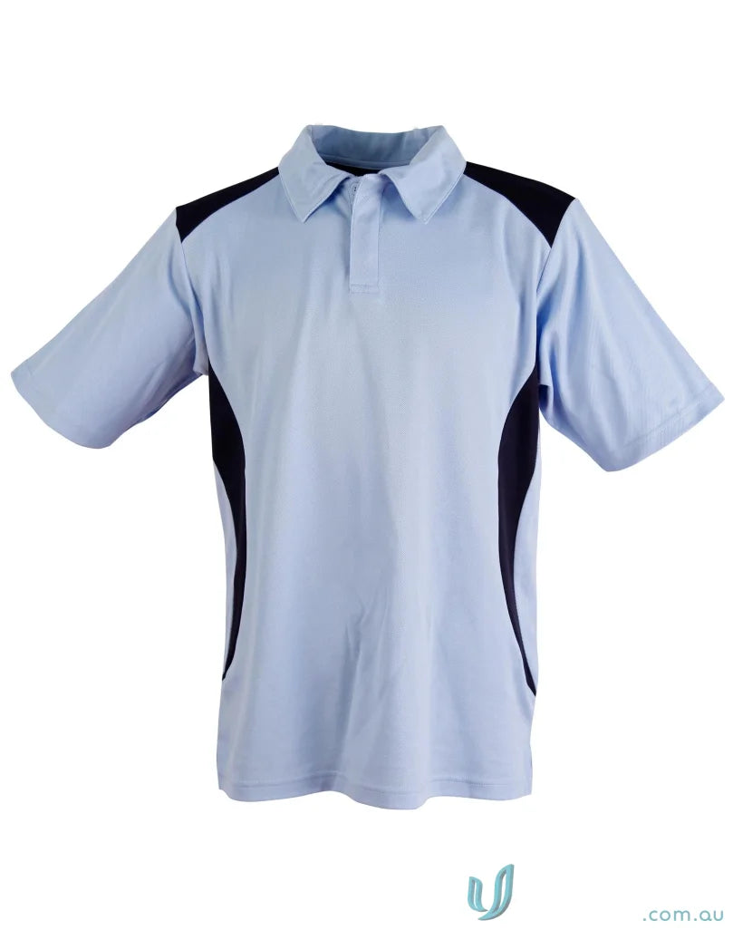 Kids TrueDry Winner contrast short sleeve polo with light blue and black panels