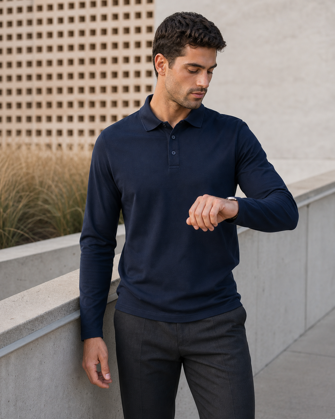 Krue LS Polo worn by an Australian professional male model