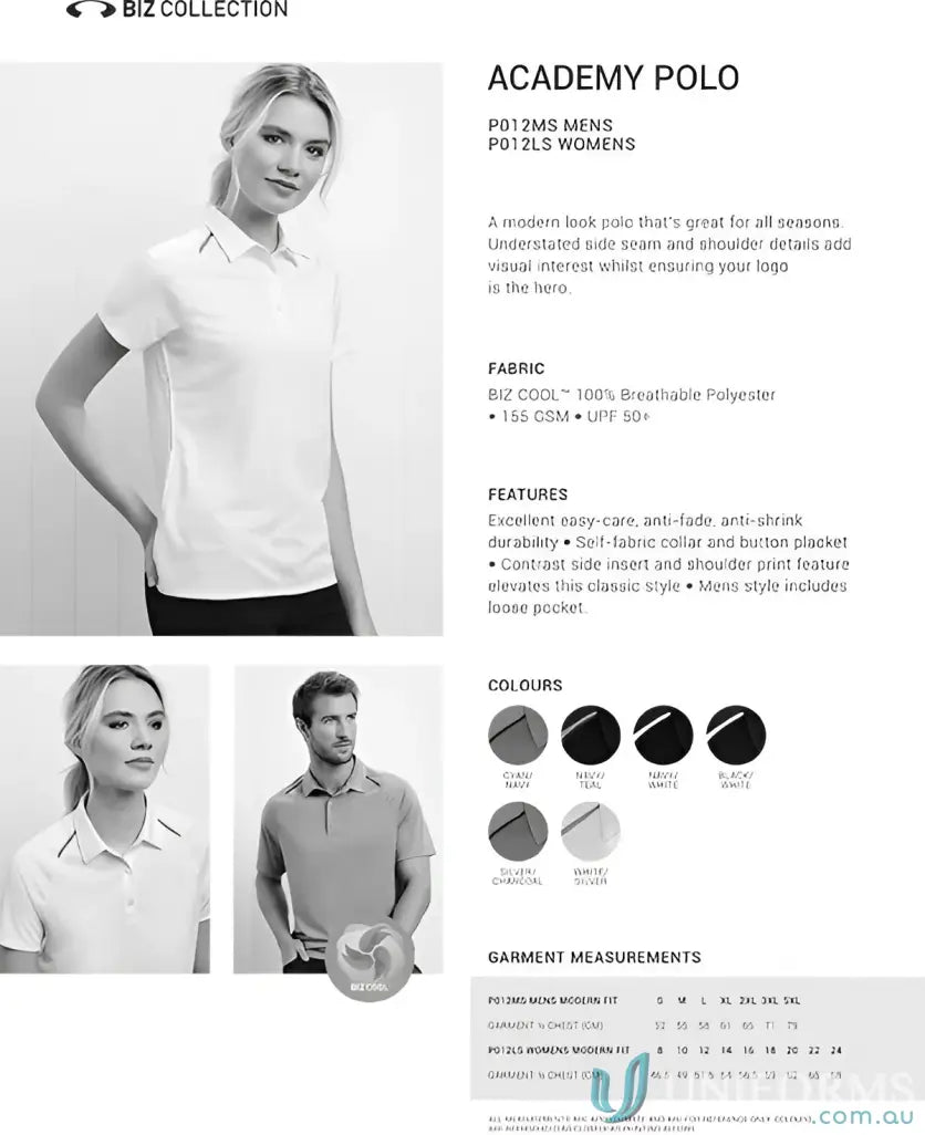 Ladies Academy Polo shirt info from Biz Collection Ladies P012LS for casual style