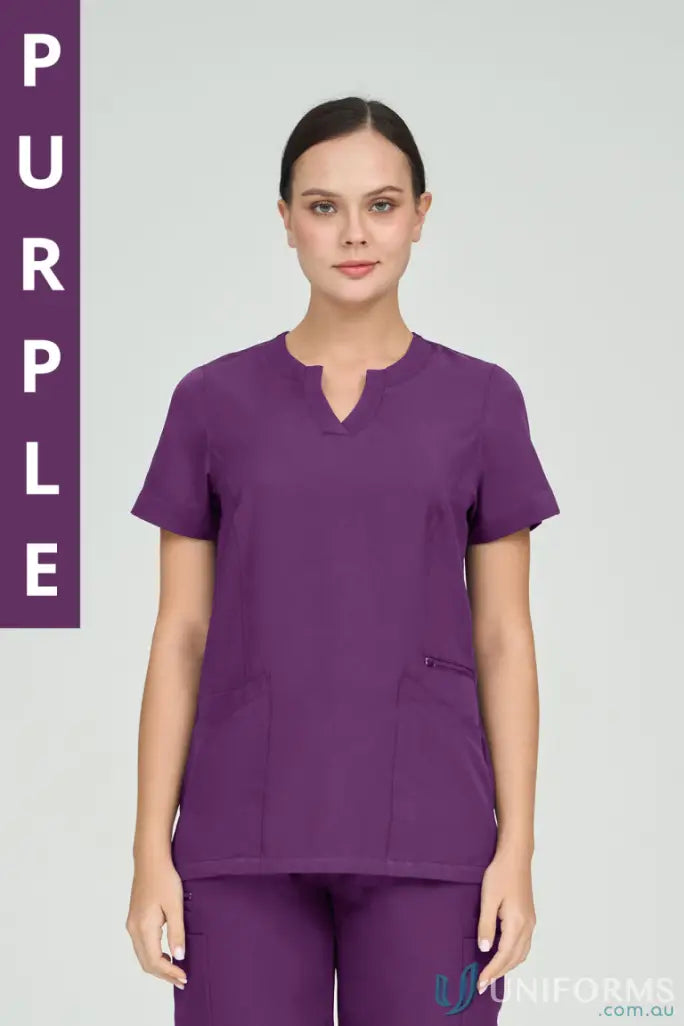 Purple ladies anna scrub top with princess seams from City Collection Ladies