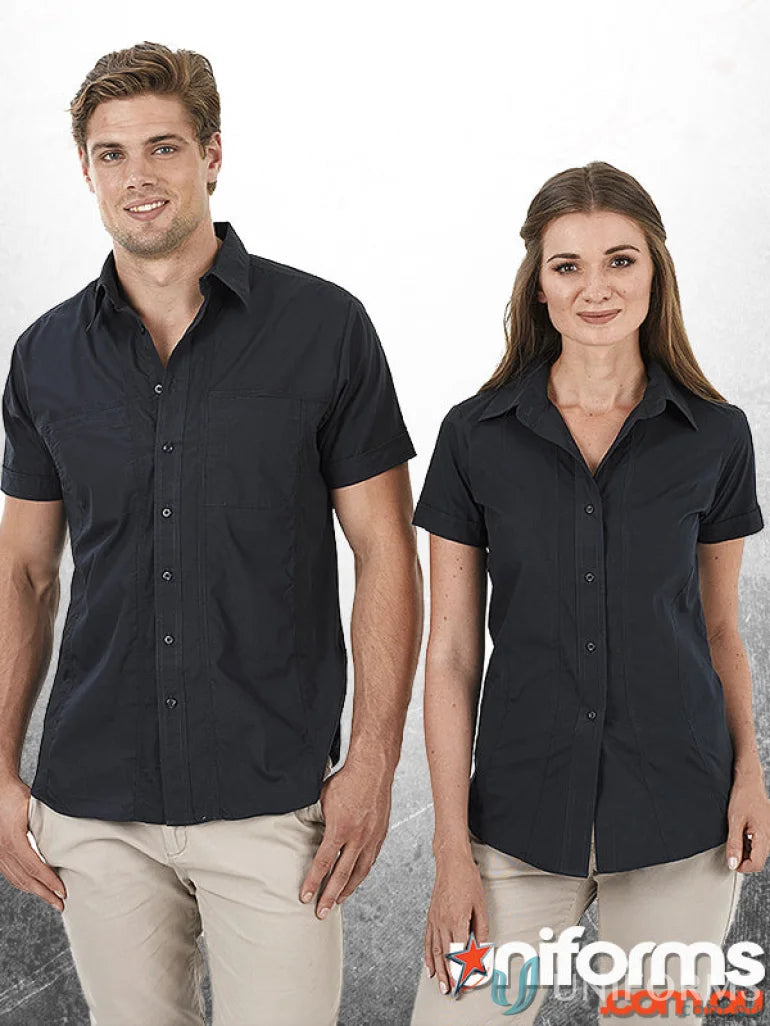 Matching black ladies Aston SS shirt work uniforms shown in the Ladies Aston SS Shirt image