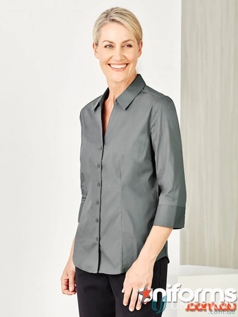 Ladies Bentleigh 3Q Shirt in gray, womens Monaco shirt with french cuffs and tailored fit
