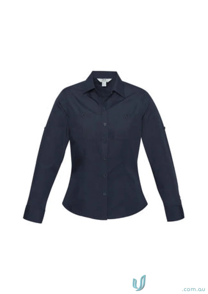 Navy blue ladies Bondi Roll Up LS Shirt, perfect for womens Bondi long sleeve style
