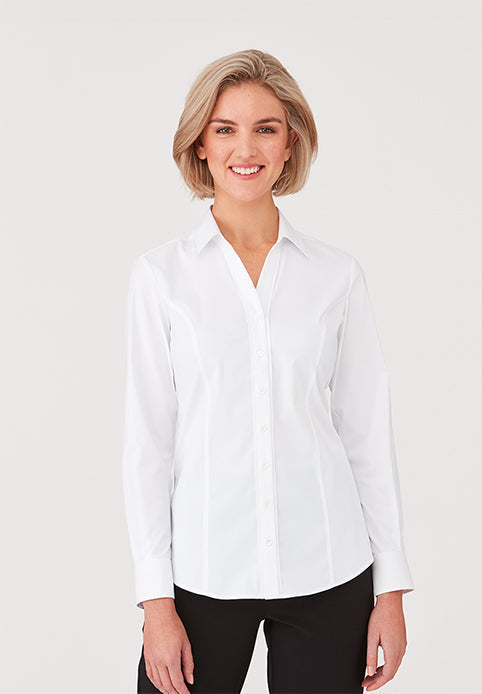 Ladies City Stretch Classic LS white long sleeve city shirt back view