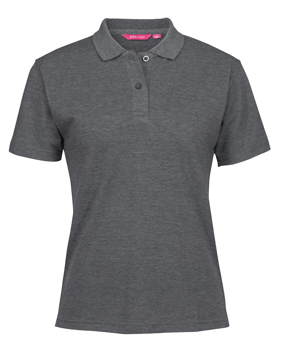 Jbs ladies dark 210 polo with gray heathered fabric, knitted collar, UPF protection