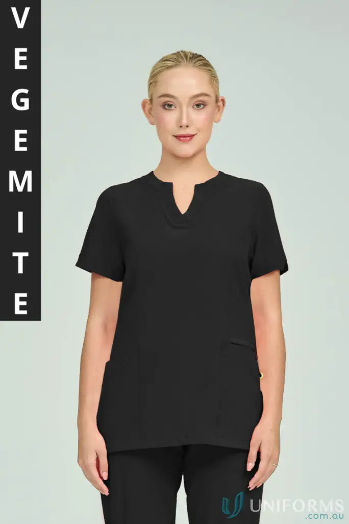Ladies Ellen black scrub top perfect for hospital nurses and aged care staff