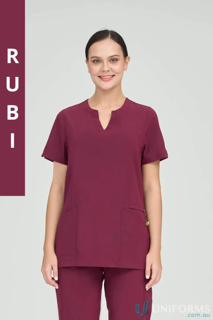 Ladies Ellen Burgundy scrub suit from City Collection Nurses with stylish princess seams
