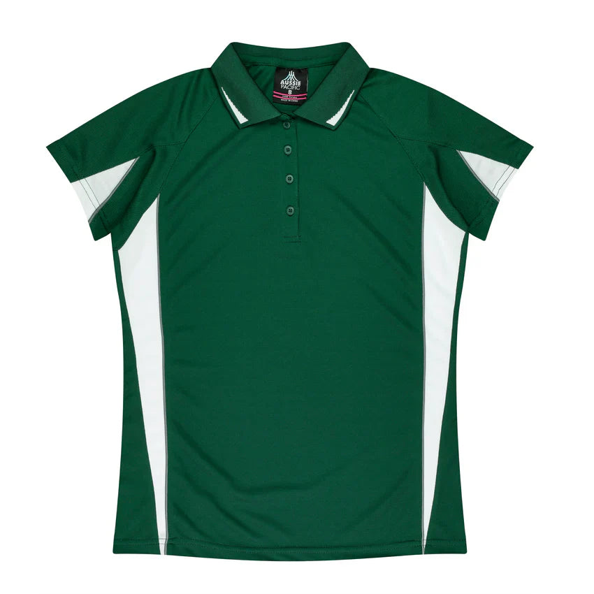 Ladies Eureka Polo green white womens short sleeve collar shirt