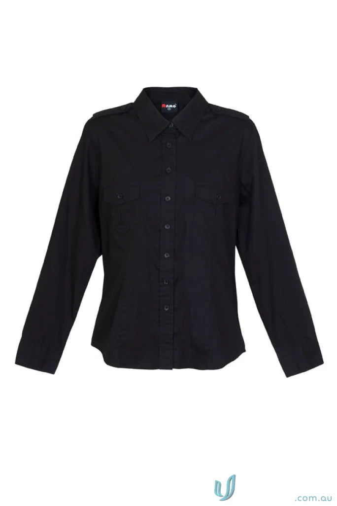 Ramo S002FL Ladies Fashion Military LS Shirt in Black
