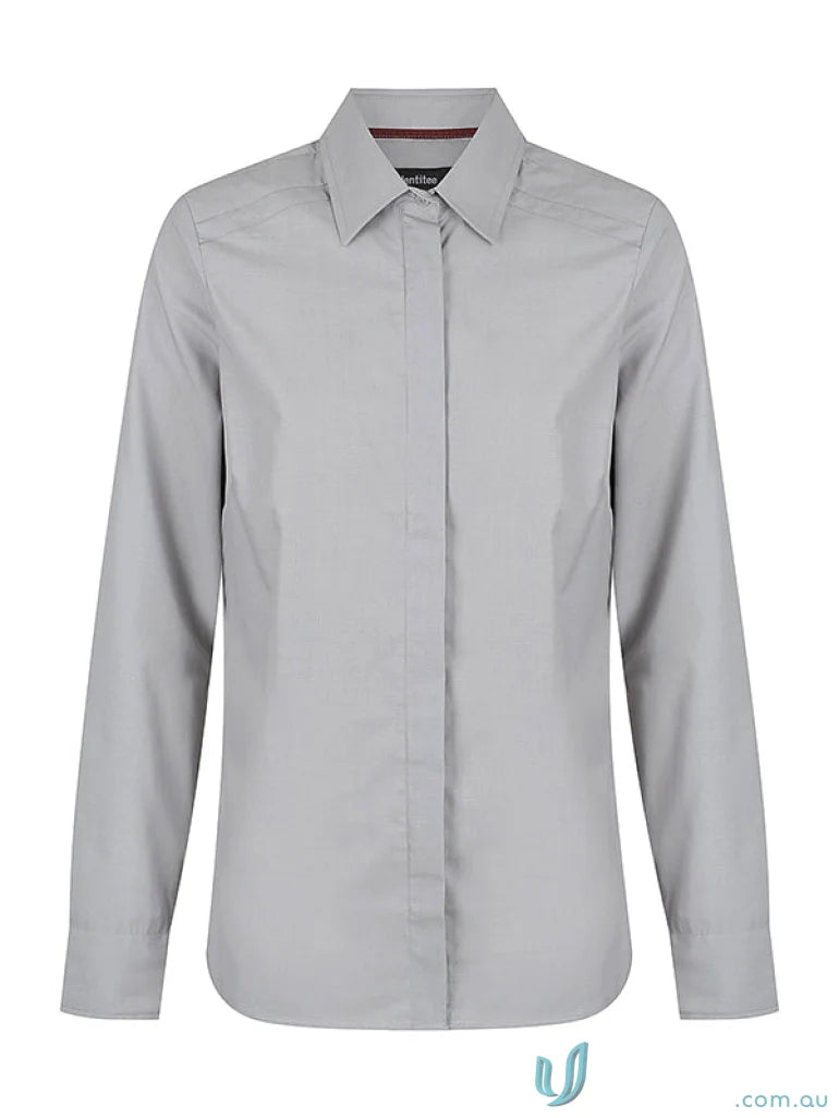 Gray ladies Felix long sleeve shirt with buttons, perfect for stylish casual looks