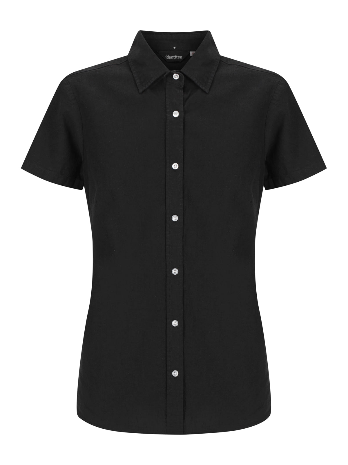 Ladies Floyd short sleeve linen cotton shirt black front view