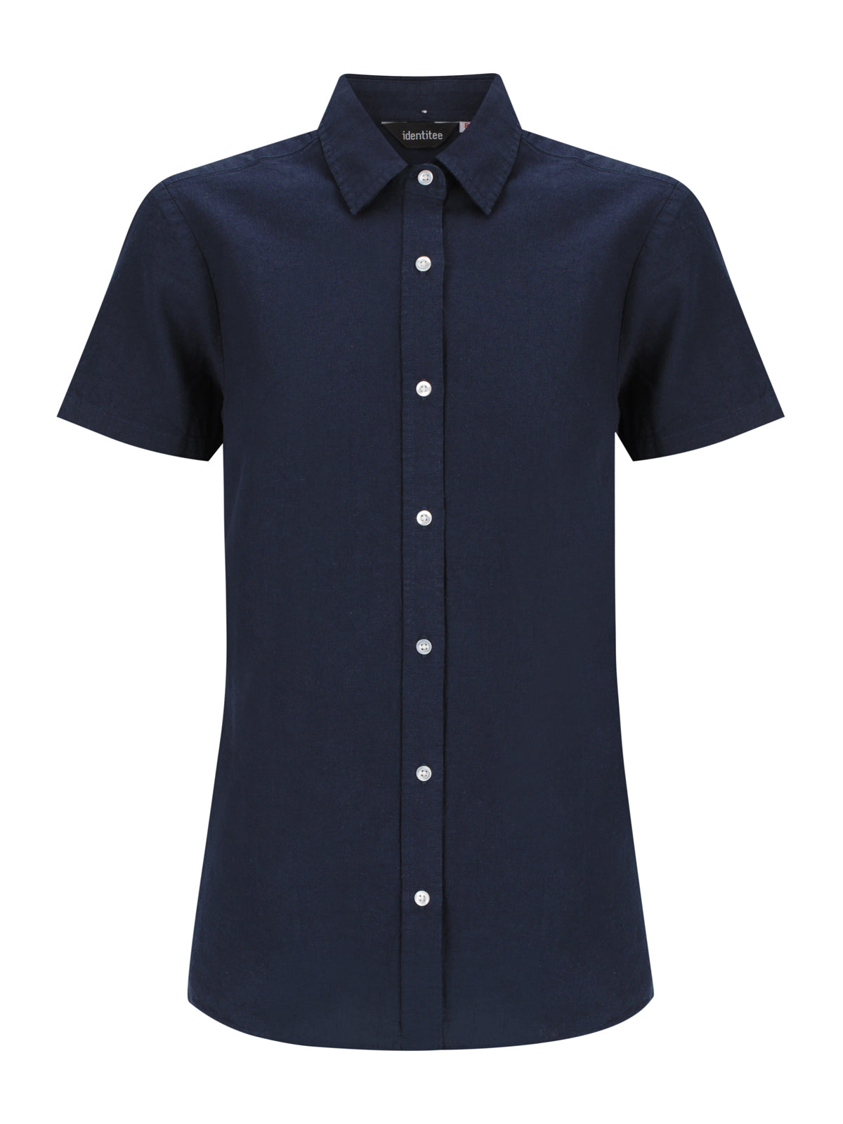 Ladies Floyd short sleeve linen cotton shirt in navy blue