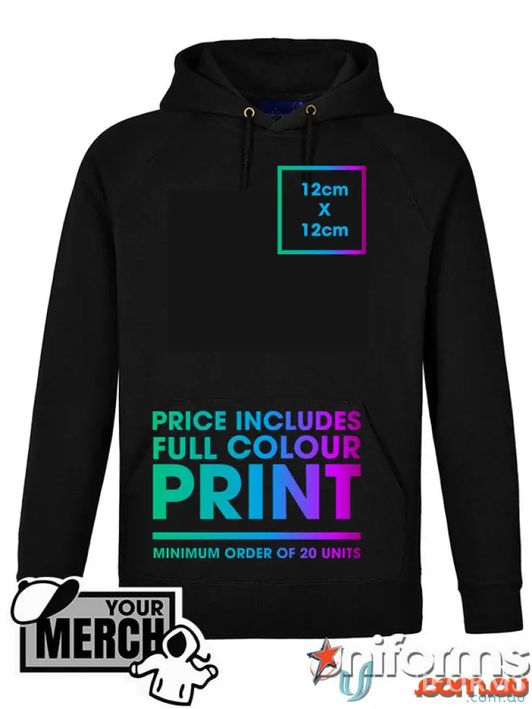 Black fleecy hoodie from Ladies Full Colour Print Hoodie for casual workwear or uniforms