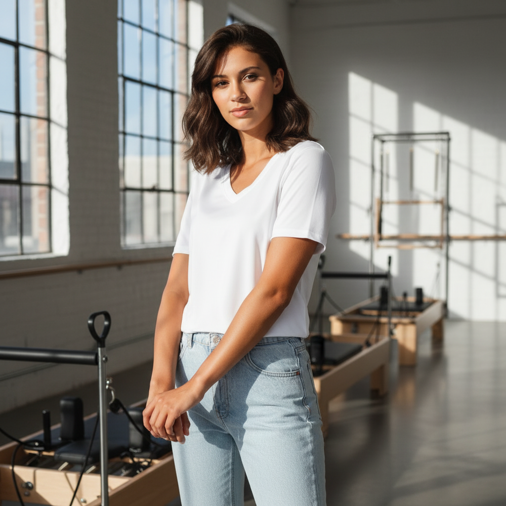Ladies Haddon Tee white v-neck cotton t-shirt from Biz Collection Ladies
