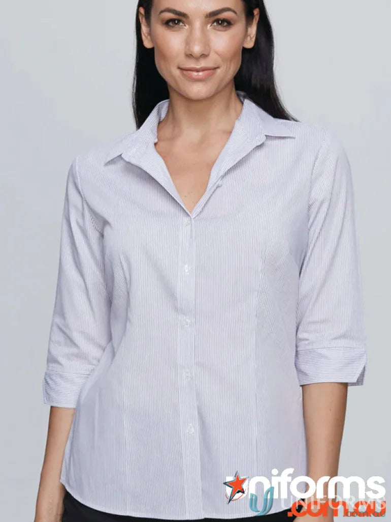Womens striped Henley 3qtr shirt, ladies henley 3qtr style, comfy and casual