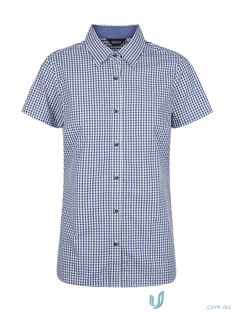 Ladies Hudson Short Sleeve Shirt featuring classic blue and white gingham check pattern