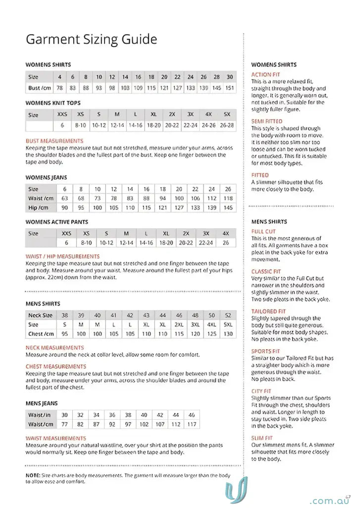 Garment sizing guide with measurements for Ladies Keyhole Knit in crepe texture uniforms