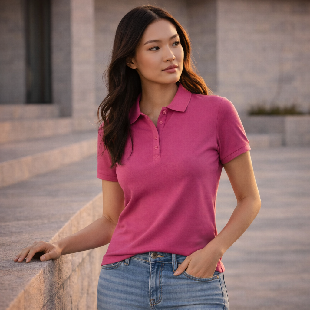 Vibrant fuchsia Ladies Krue Polo shirt, ladies talon short workwear game style