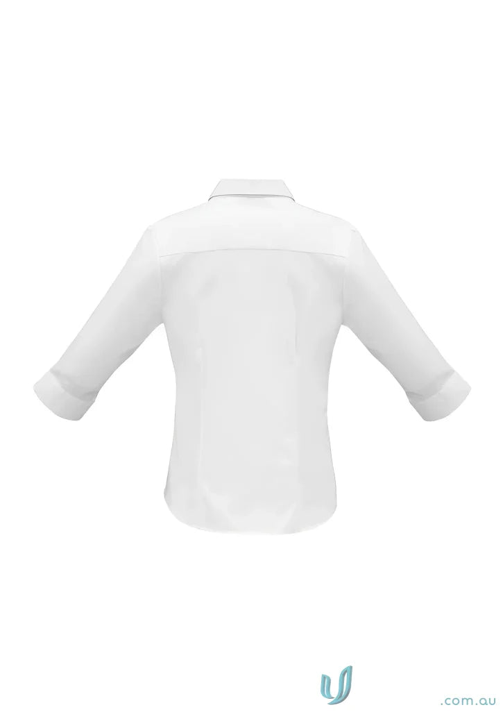 White button-down shirt from Ladies 3Q Luxe Premium Cotton biz collection s10221, wrinkle-resistant for womans luxe style