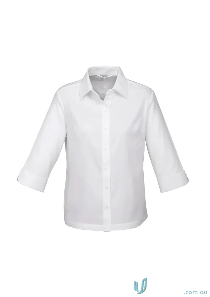 White womens luxe 3Q cotton shirt from Biz Collection S10221, wrinkle-resistant fabric