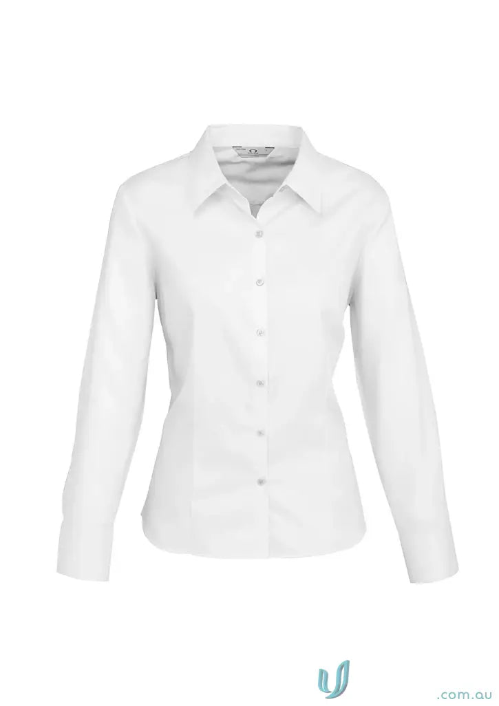 White womens luxe long sleeve premium cotton shirt from Ladies Luxe Premium Cotton LS Shirt