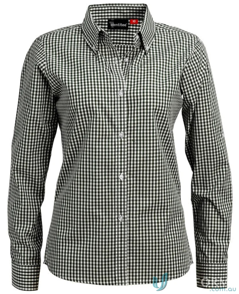 Ladies Miller Gingham Check LS Shirt with classic gingham check pattern, perfect for workwear or uniforms