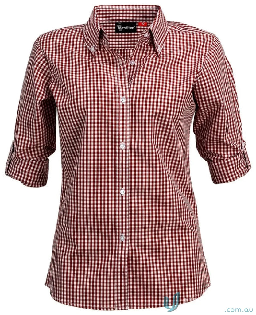 Ladies Miller Gingham Check LS Shirt in red and white check for uniforms or workwear