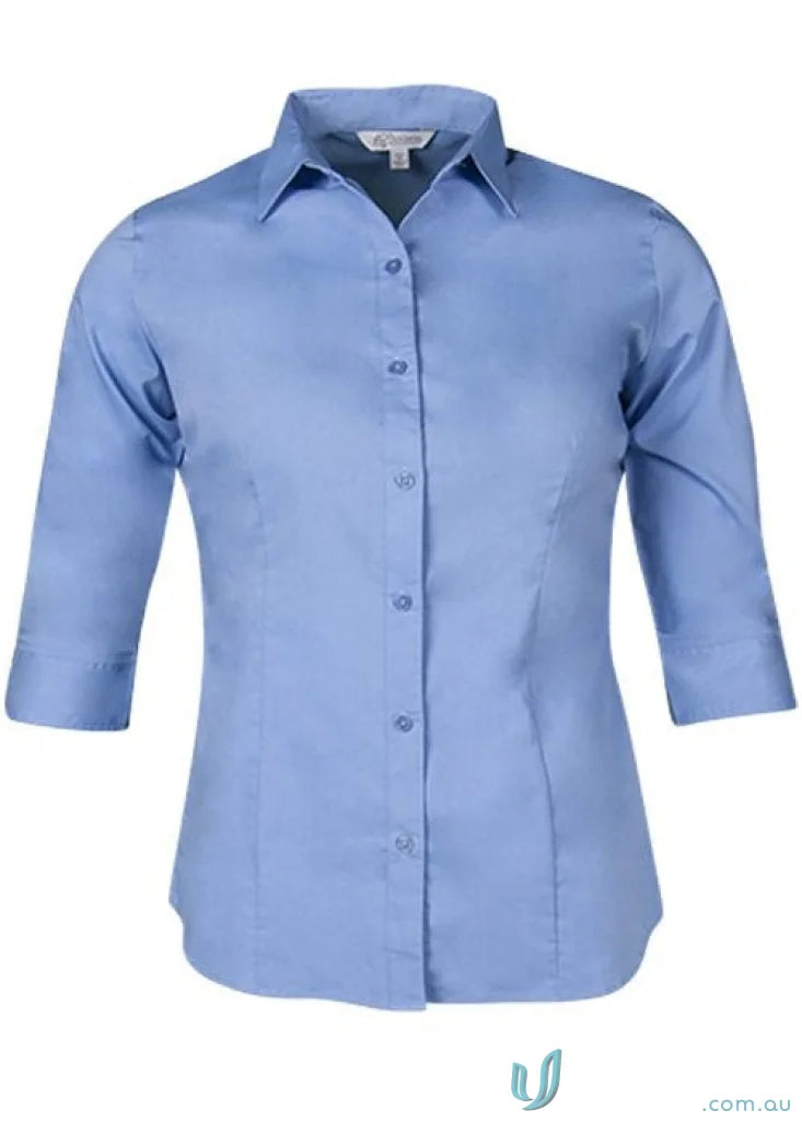 Light blue Ladies Mosman 3Qtr Shirt, perfect for uniforms and workwear