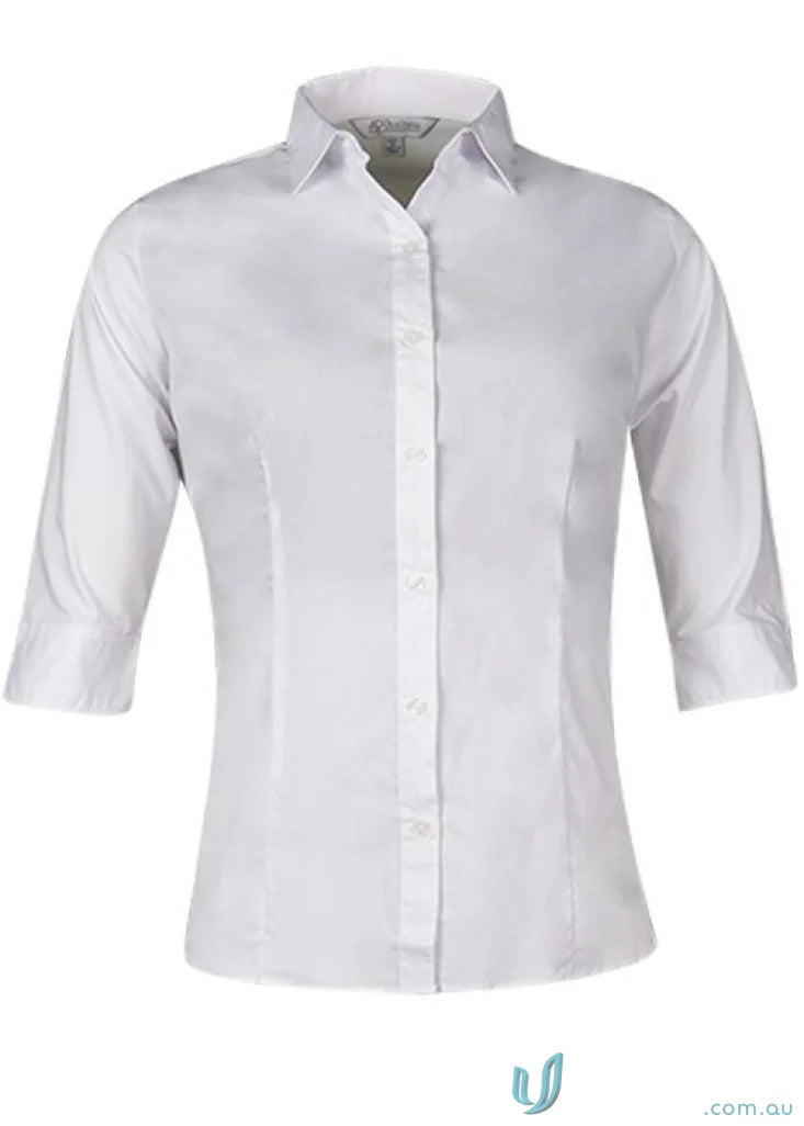 Ladies Mosman 3Qtr Shirt in white, perfect for workwear and uniforms