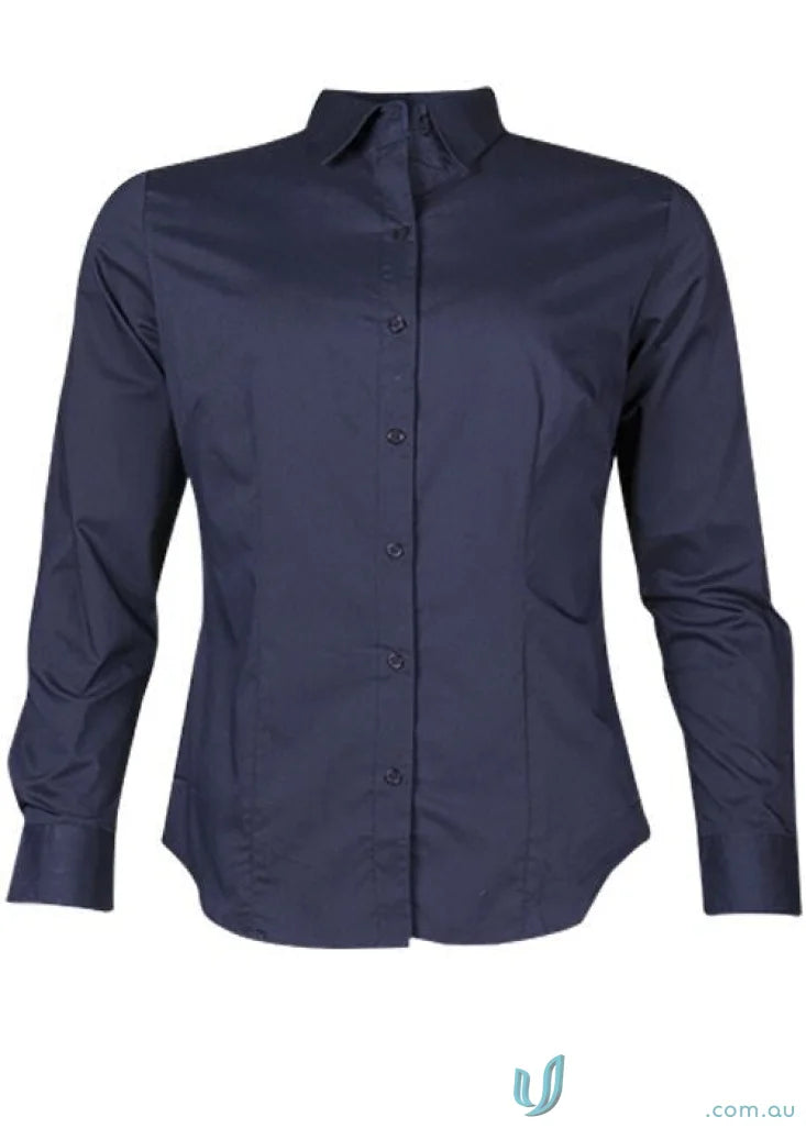 Ladies Mosman L/S Shirt in navy blue, perfect for uniforms and workwear style