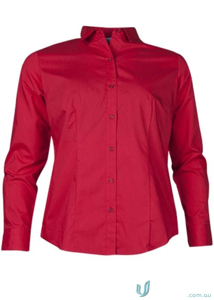 Red button-down shirt from the Ladies Mosman L/S Shirt collection for workwear or uniforms