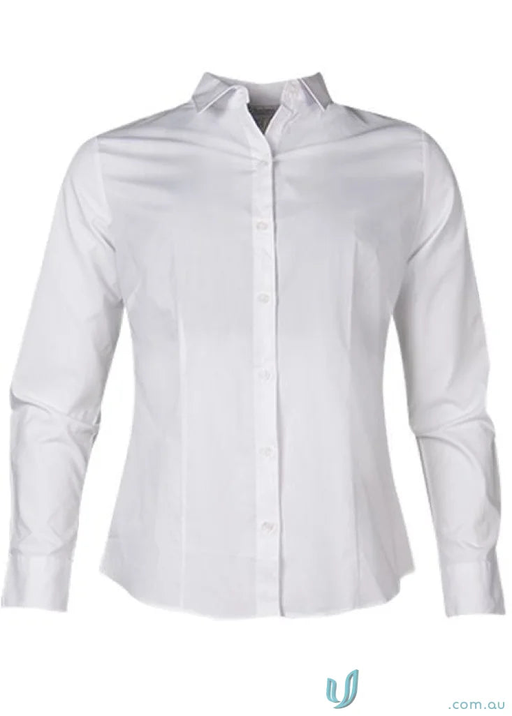Ladies Mosman L/S Shirt in white, perfect for uniforms and workwear